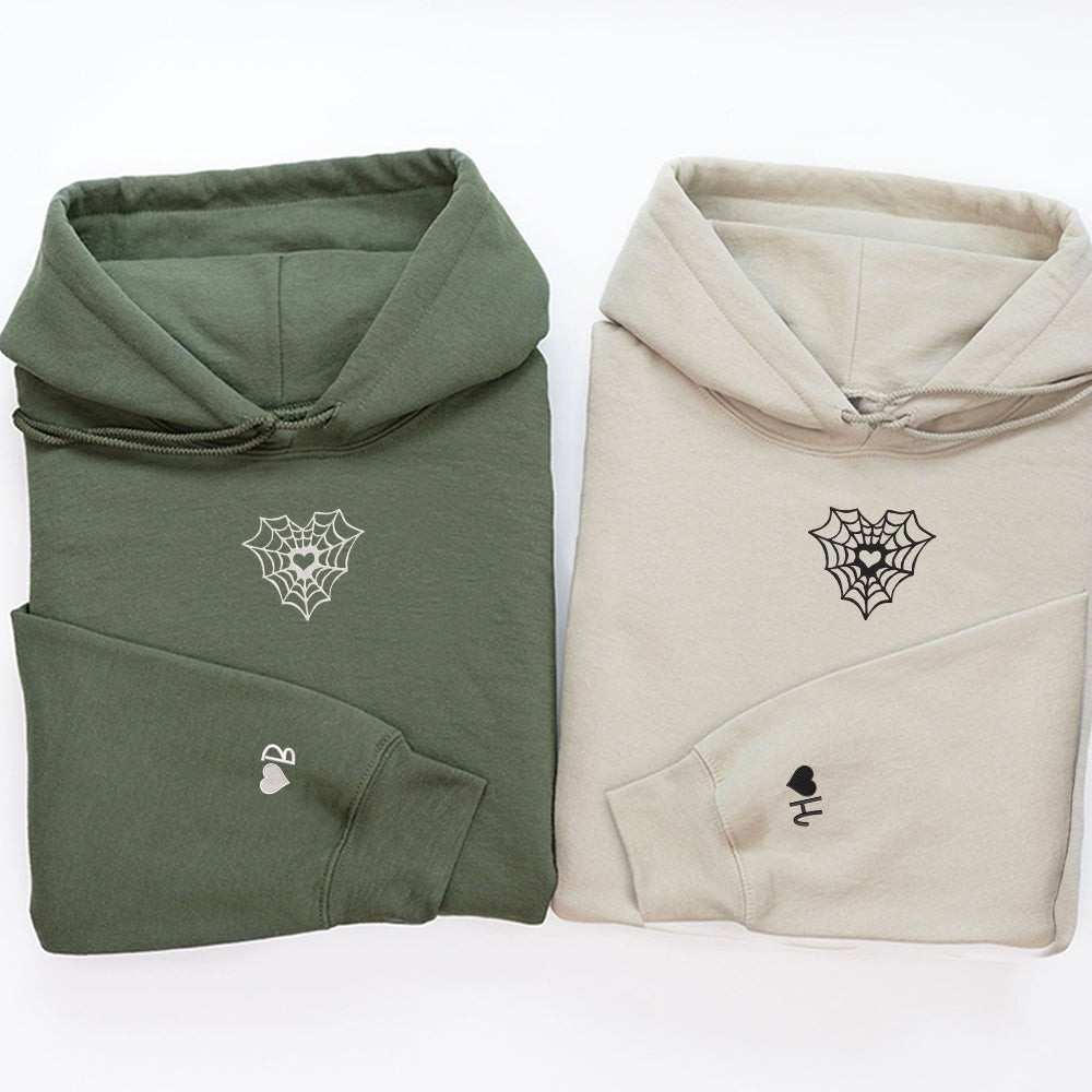 Heart Web Custom Embroidered Matching Hoodies For Couples