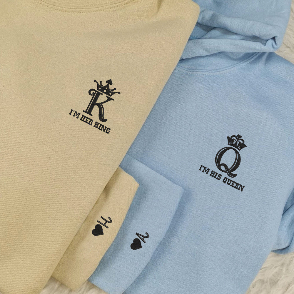 His King x Her King Custom Embroidered Matching Hoodies For Couples