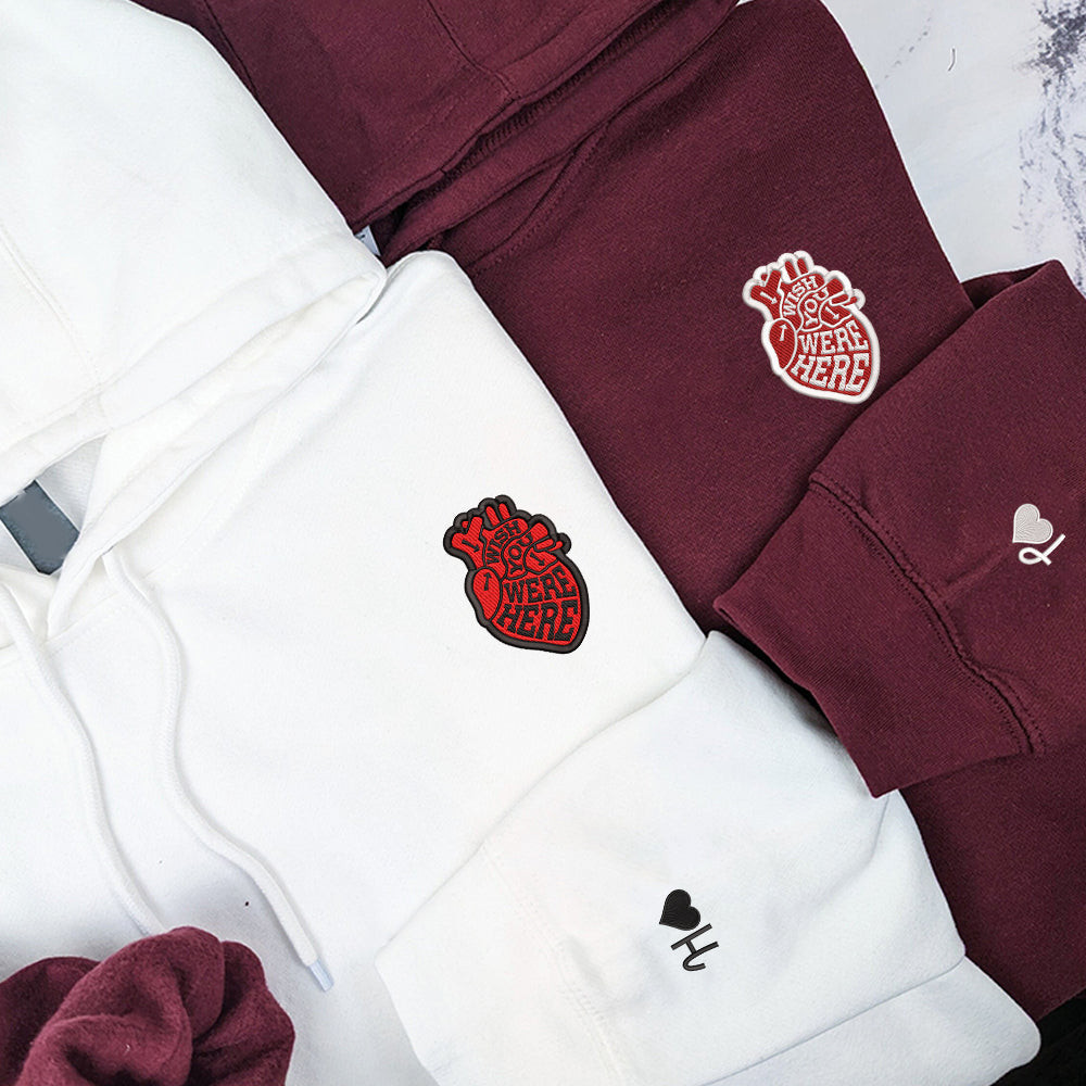 I Wish You Were Here Custom Embroidered Matching Hoodies For Couples