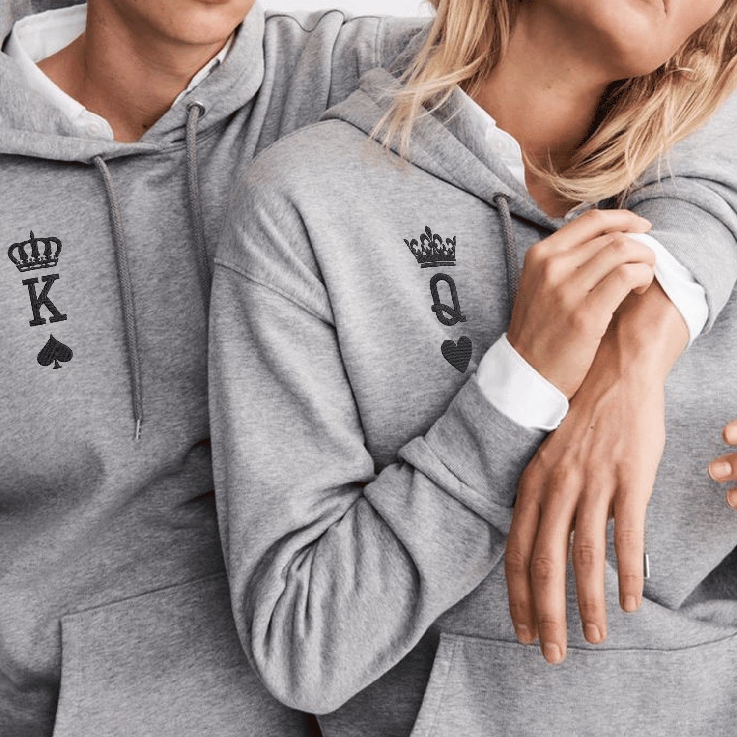 King And Queen Hoodie, Matching Relationship Embroidered Hoodies