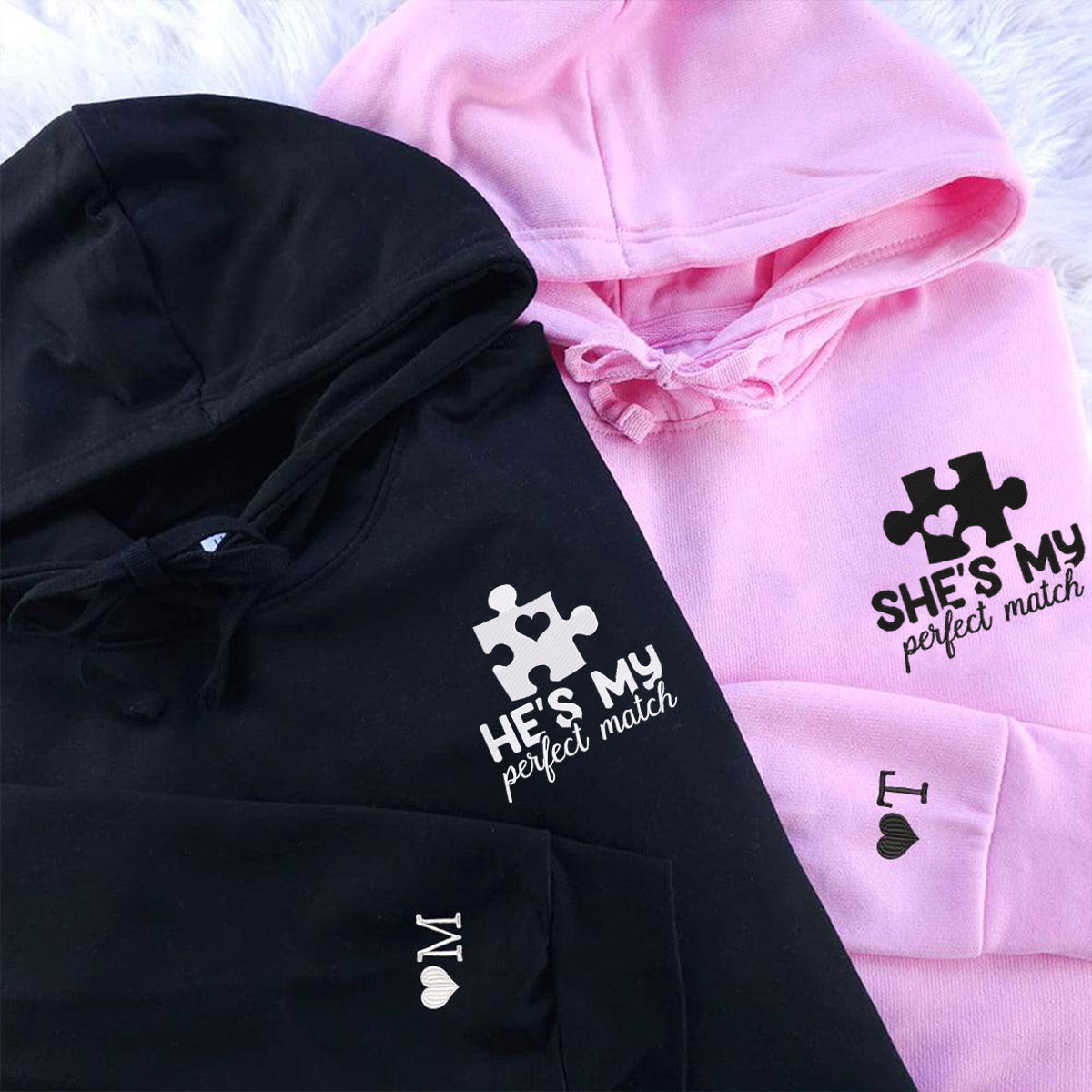 Personalized Matching She's My Perfect Match Embroidered Hoodies for Couple