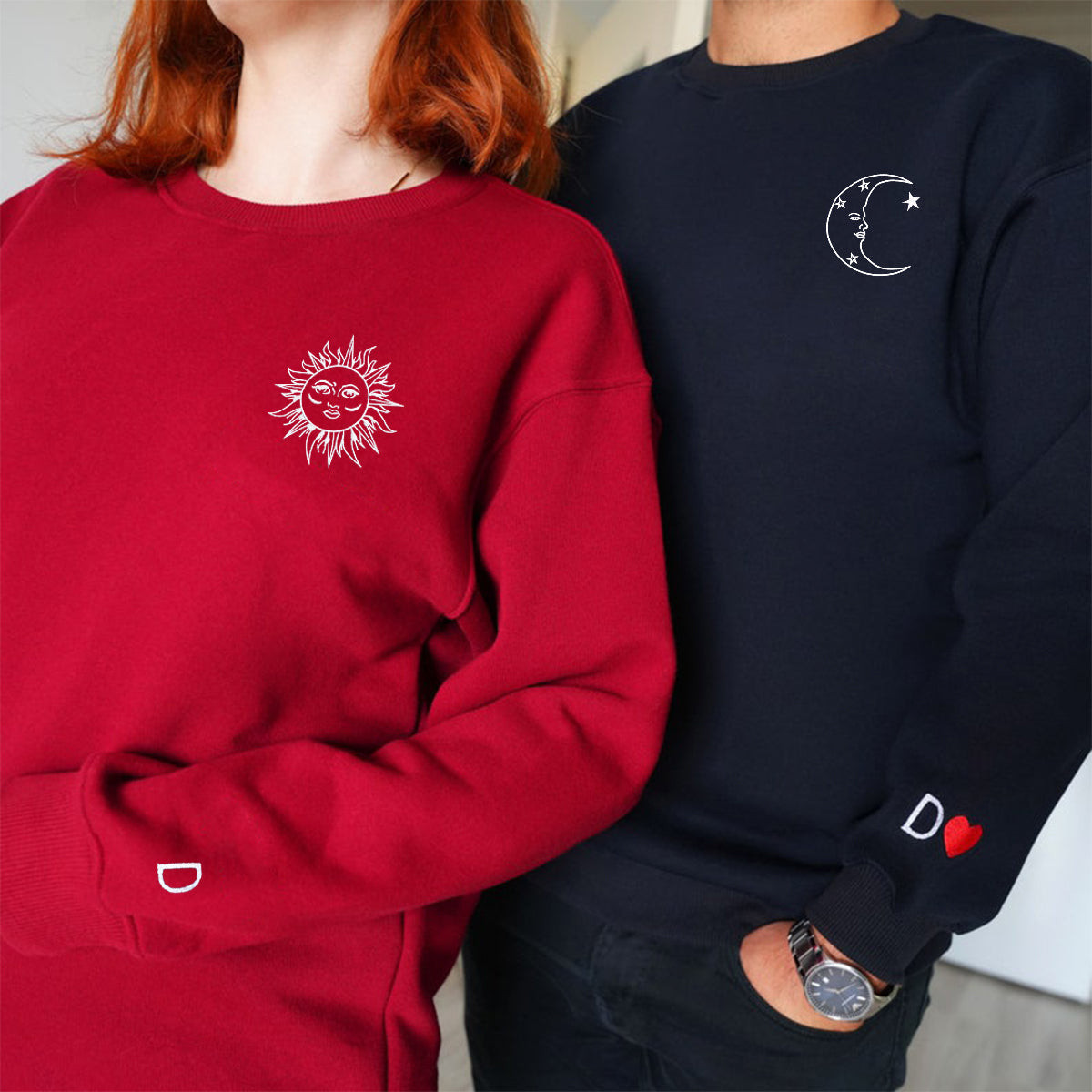 Personalized Moon and Sun Embroidered Hoodie Set