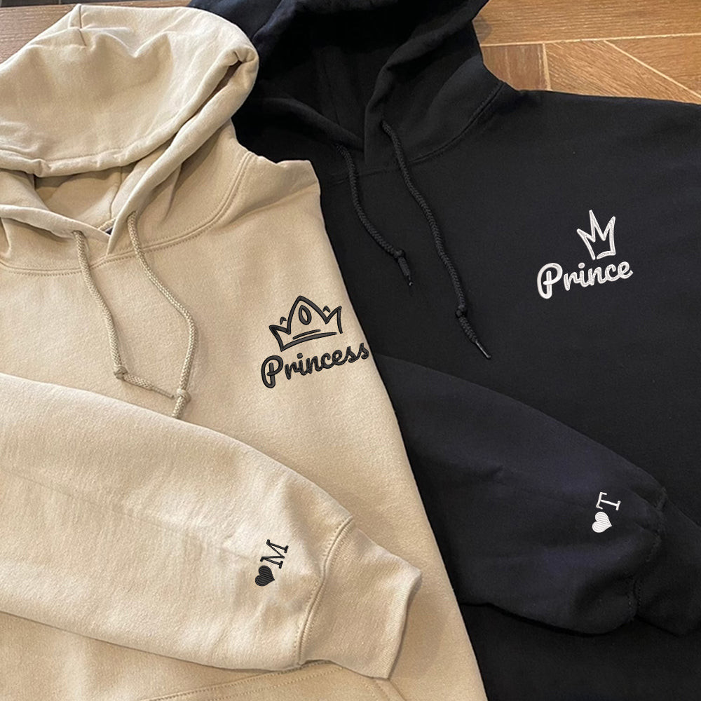 Princess x Prince Custom Embroidered Matching Hoodies For Couples