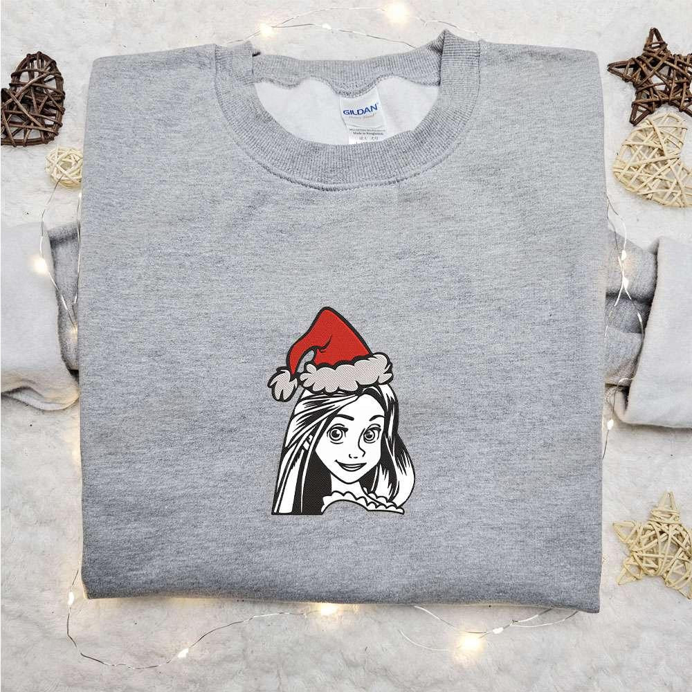 Rapunzel Christmas Hat Embroidered Shirt Disney Princess Embroidered Hoodie Christmas Embroidered Shirt