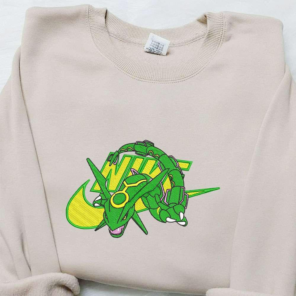 Rayquaza x Nike Anime Embroidered Shirt Pokemon Embroidered Sweatshirt Custom Embroidered Hoodie