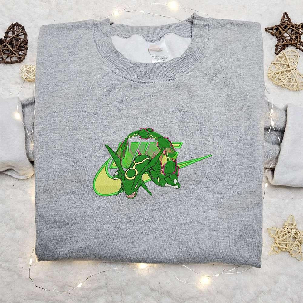 Rayquaza X Swoosh Anime Embroidered Sweatshirt Pokemon Embroidered T Shirt , Anime Embroidered T-shirt Sweatshirt Hoodie, Inspired Anime Movie, Best Gift for Anime Fans