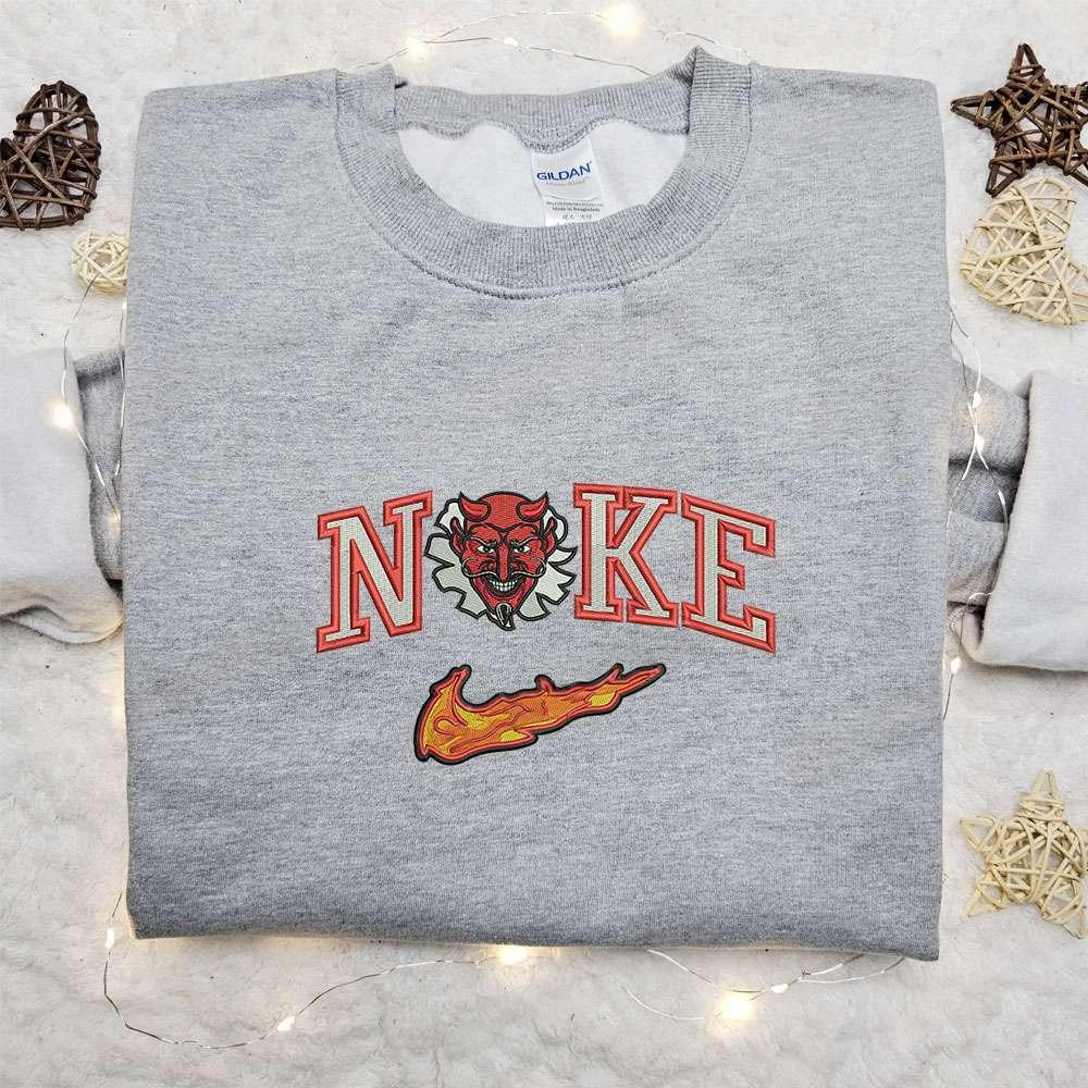 Red Devil x Nike Embroidered Hoodie Nike Inspired Embroidered Shirt Best Halloween Gift Ideas