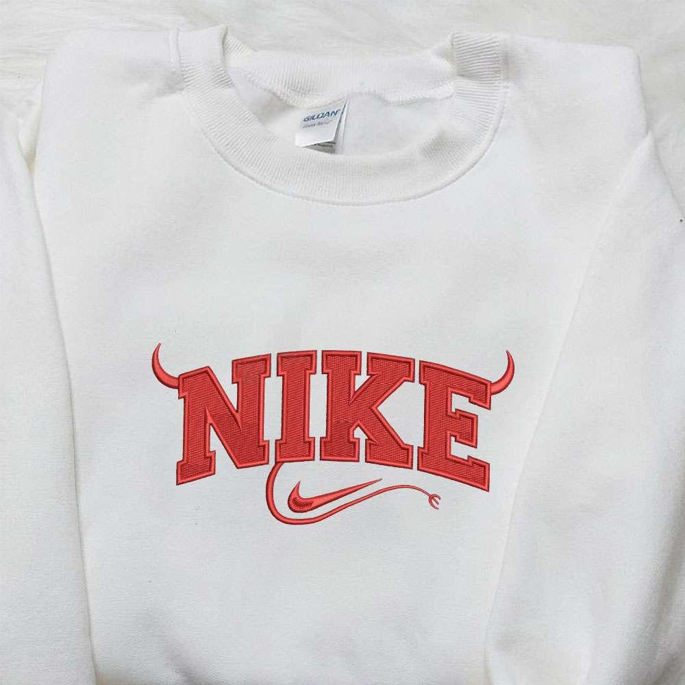 Red Devil x Nike Embroidered Shirt Halloween Embroidered Shirt Custom Nike Embroidered Shirt