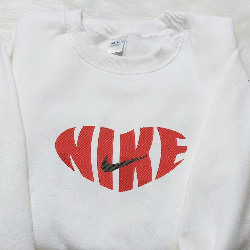 Red Heart Love x Nike Swoosh Embroidered Shirt Nike Inspired Logo Shirt Best Valentine's Day Gift