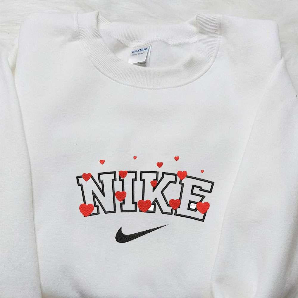 Red Hearts x Nike Embroidered Shirt Valentine Embroidered Hoodie Best Gift Idea