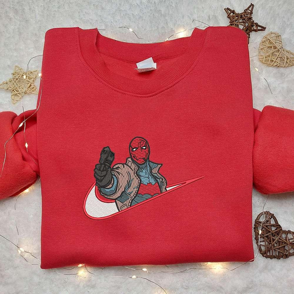 Red Hood x Nike Movie Embroidered Shirt Marvel Universe Embroidered Sweatshirt Custom Embroidered Hoodie