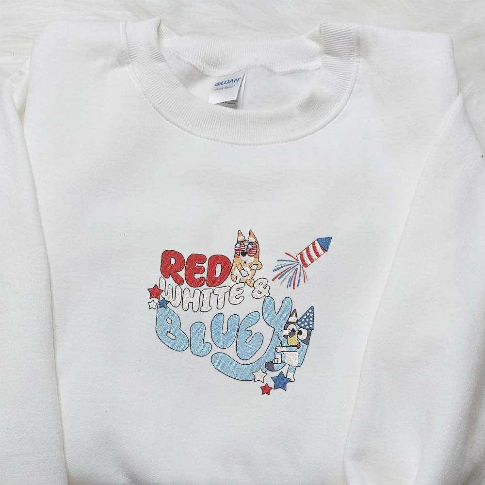 Red White an Bluey Embroidered Shirt Disney Embroidered Shirt National Day Gifts