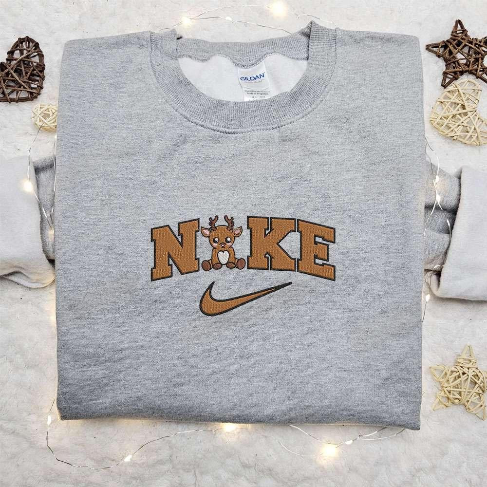 Reindeer Christmas x Nike Embroidered Hoodie Nike Inspired Embroidered Shirt Best Christmas Gift Ideas for Family