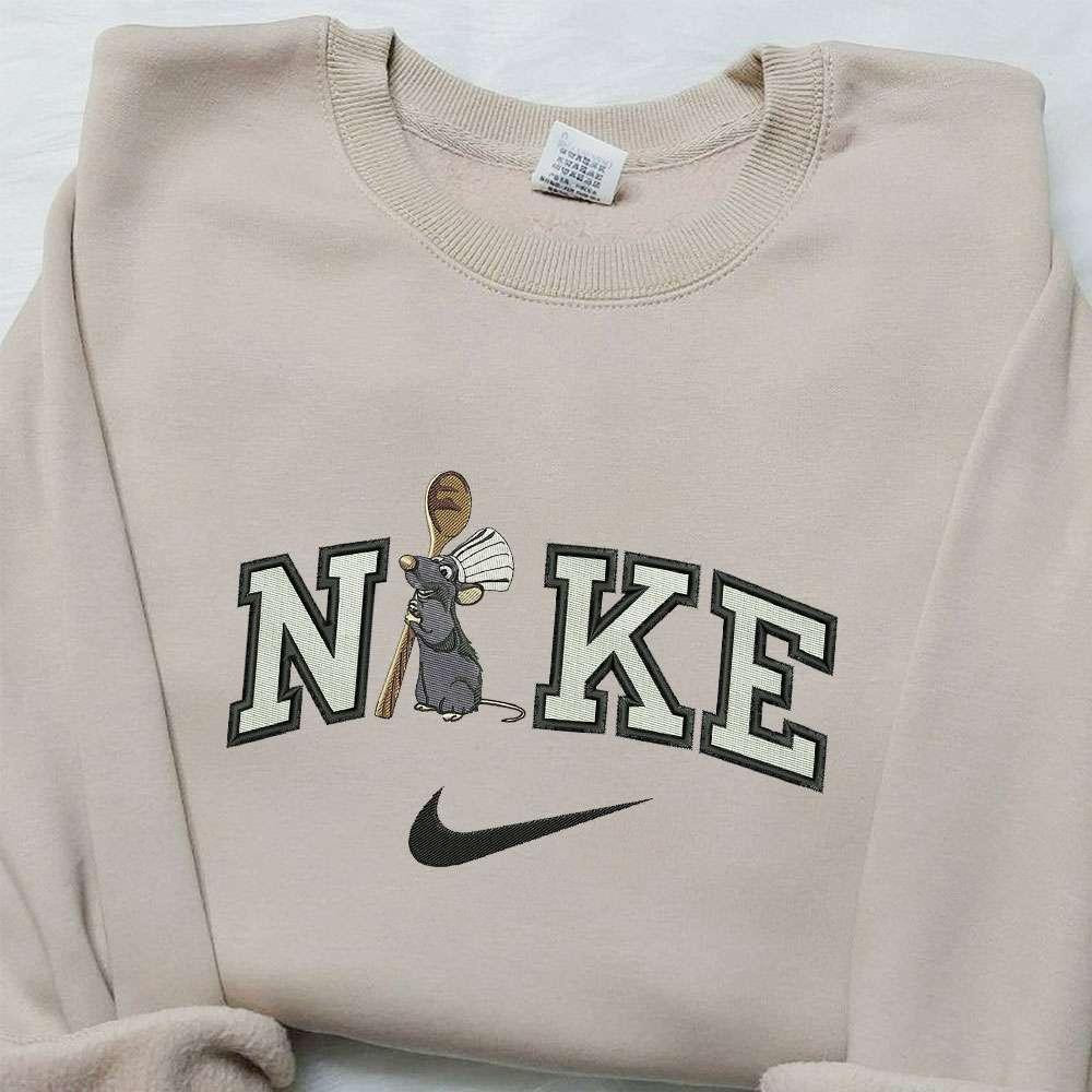 Remmy X Nike Embroidered Sweatshirt Ratatouille Cartoon Embroidered Shirt Nike Inspired Embroidered Shirt