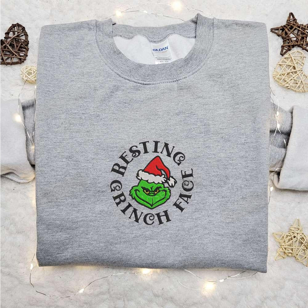 Resting Grinch Face Embroidered Shirt Christmas Embroidered Hoodie Best Gifts For Family