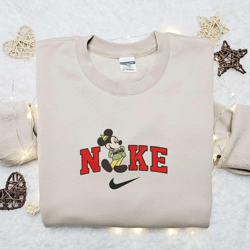 Retro Mickey Elf Christmas x Nike Embroidered Sweatshirt Disney Characters Movie Merry Christmas Embroidered Shirt Best Christmas Day Gift Ideas