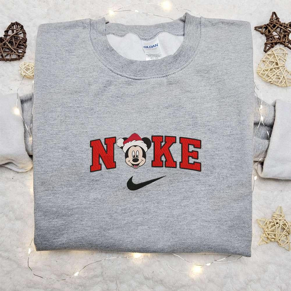 Retro Mickey Head Christmas Hat x Nike Embroidered Sweatshirt Disney Characters Movie Merry Christmas Embroidered Shirt Best Christmas Day Gift Ideas