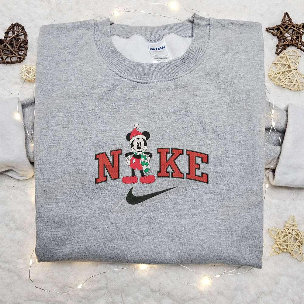 Retro Mickey Xmas Hat x Nike Christmas Embroidered Sweatshirt Disney Characters Movie Merry Christmas Embroidered Shirt Best Christmas Day Gift Ideas