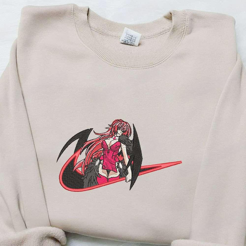 Rias Gremory X Swoosh Anime Embroidered Shirt High School , Anime Embroidered T-shirt Sweatshirt Hoodie, Inspired Anime Movie, Best Gift for Anime Fans