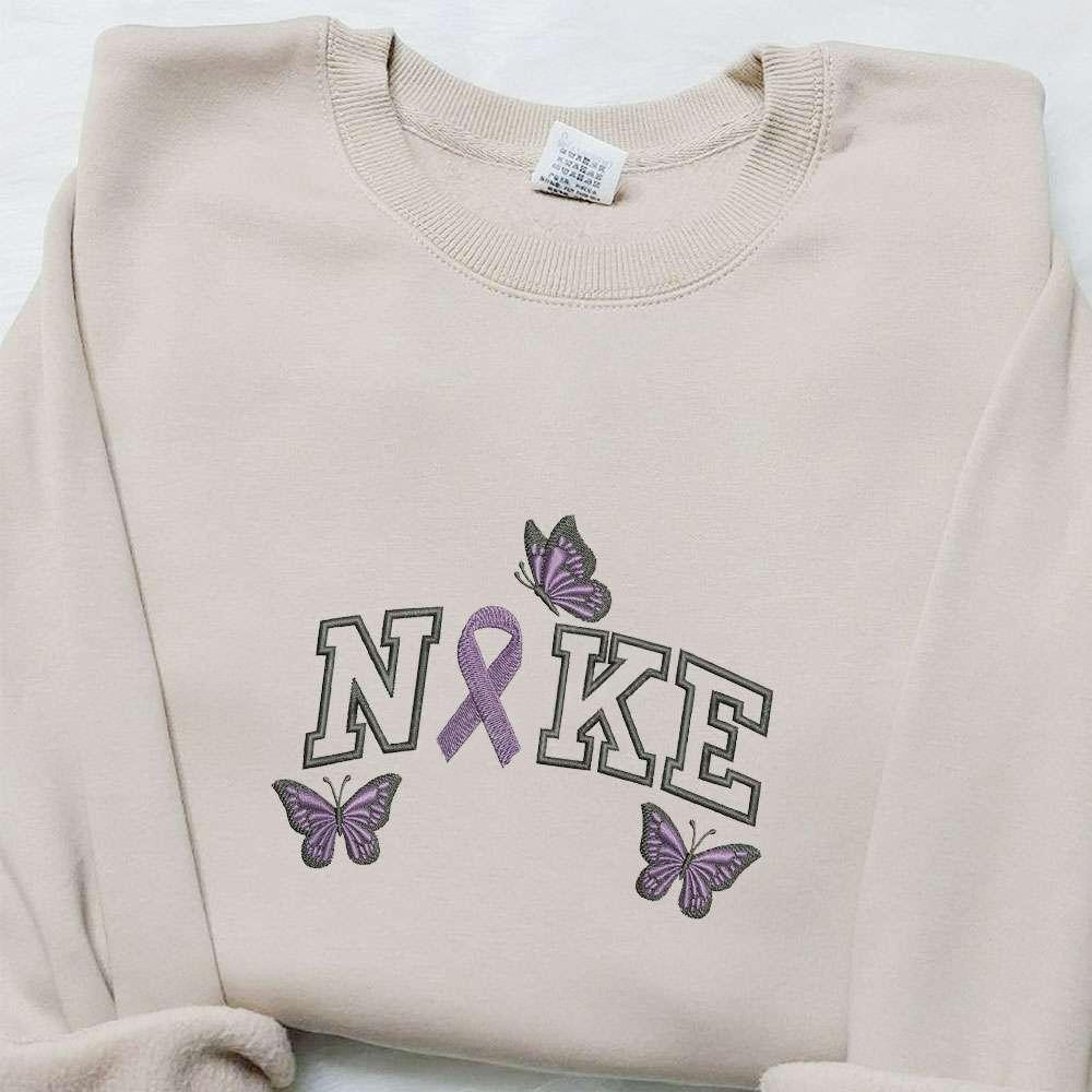 Ribbon and Butterflies x Nike Embroidered Shirt Nike Inspired Embroidered Sweatshirt Custom Embroidered Hoodie