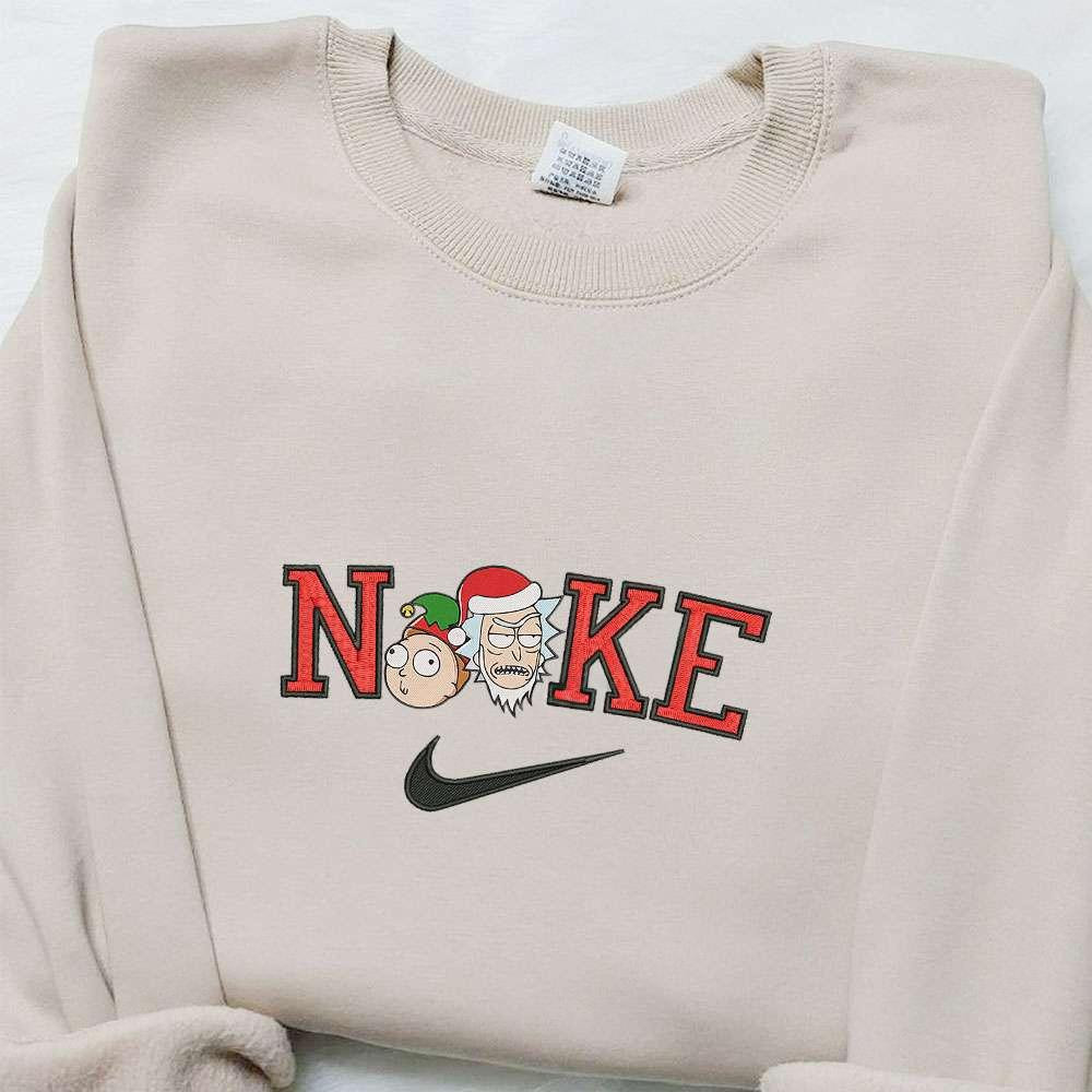Rick and Morty x Nike Christmas Embroidered Sweatshirt Cartoon Christmas Embroidered Shirt Best Christmas Gift Ideas
