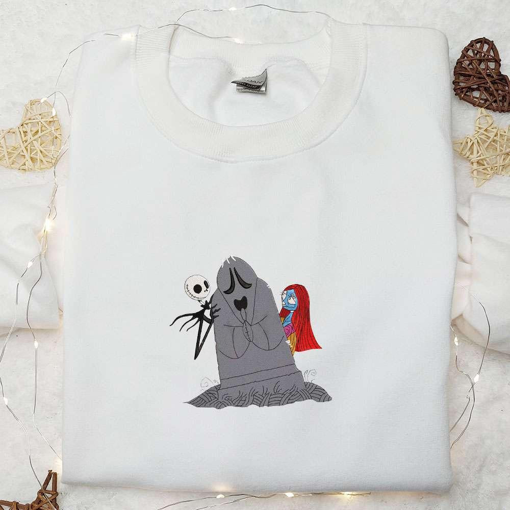 RIP Jack Skellington and Sally Embroidered Shirt The Nightmare Before Christmas Characters Embroidered T shirt Nike Inspired Embroidered Sweatshirt