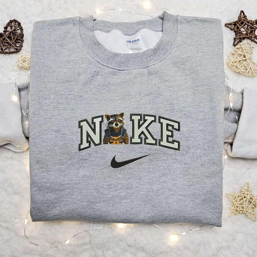 Rocket Raccoon x Nike Movie Embroidered Shirt Marvel Universe Embroidered Sweatshirt Nike Inspired Embroidered Hoodie