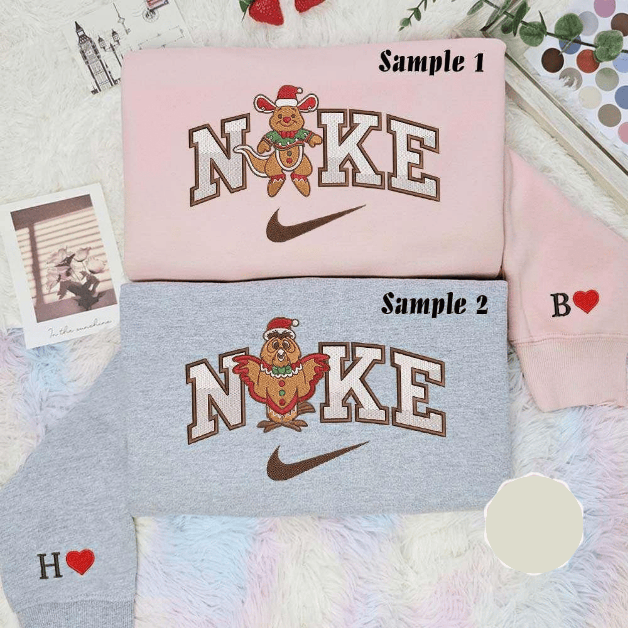 Roo And Owl Gingerbread Pooh Team Christmas Embroidered Couples Shirts