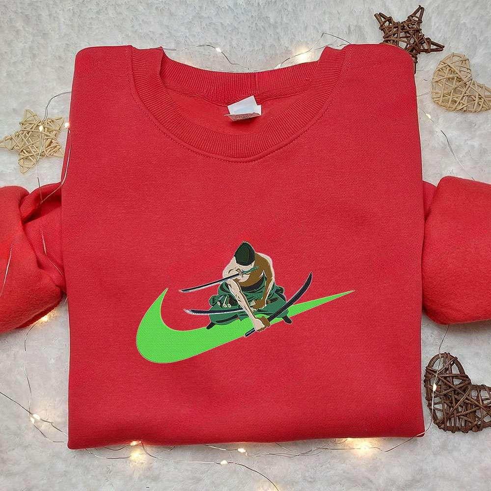 Roronoa Zoro X Nike Swoosh , Anime Embroidered T-shirt Sweatshirt Hoodie, Inspired Anime Movie, Best Gift for Anime Fans