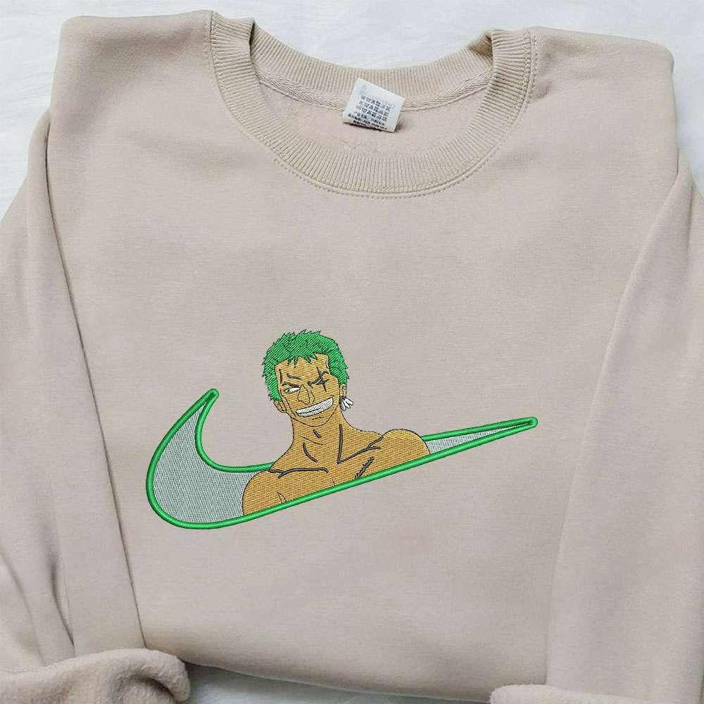 Roronoa Zoro X Nike Swoosh , Anime Embroidered T-shirt Sweatshirt Hoodie, Inspired Anime Movie, Best Gift for Anime Fans