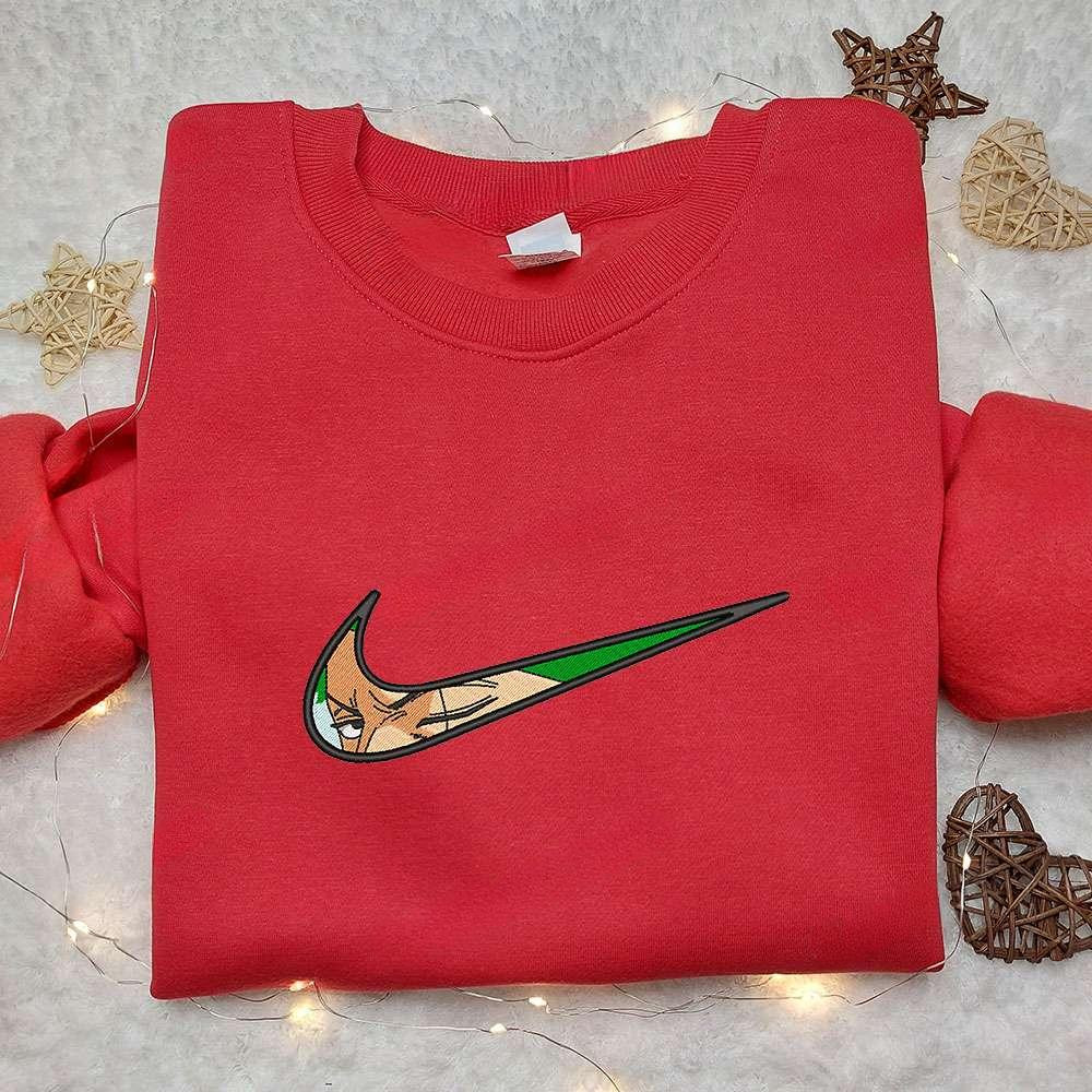 Roronoa Zoro X Nike Swoosh , Anime Embroidered T-shirt Sweatshirt Hoodie, Inspired Anime Movie, Best Gift for Anime Fans