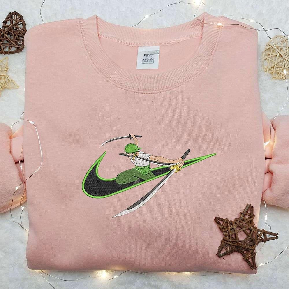 Roronoa Zoro X Nike Swoosh , Anime Embroidered T-shirt Sweatshirt Hoodie, Inspired Anime Movie, Best Gift for Anime Fans