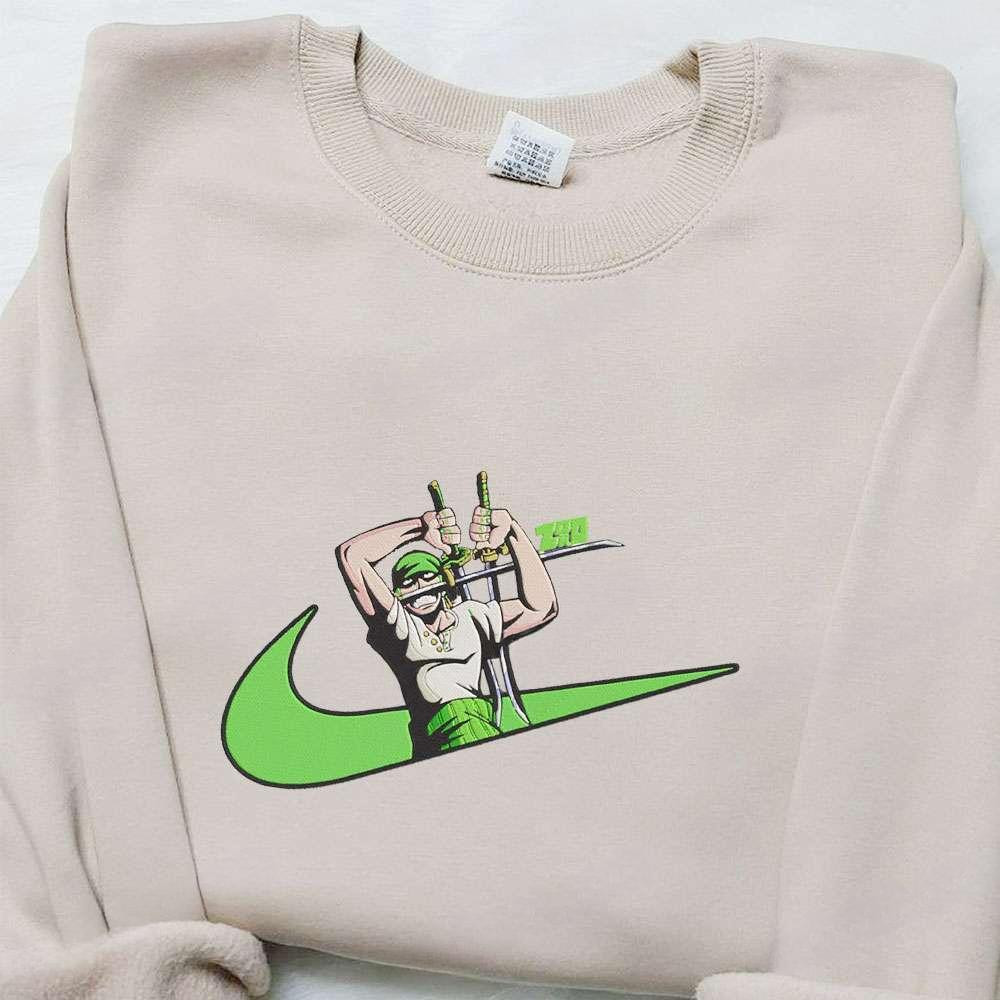 Roronoa Zoro X Swoosh Anime Embroidered Hoodie Cool Anime Clothing , Anime Embroidered T-shirt Sweatshirt Hoodie, Inspired Anime Movie, Best Gift for Anime Fans