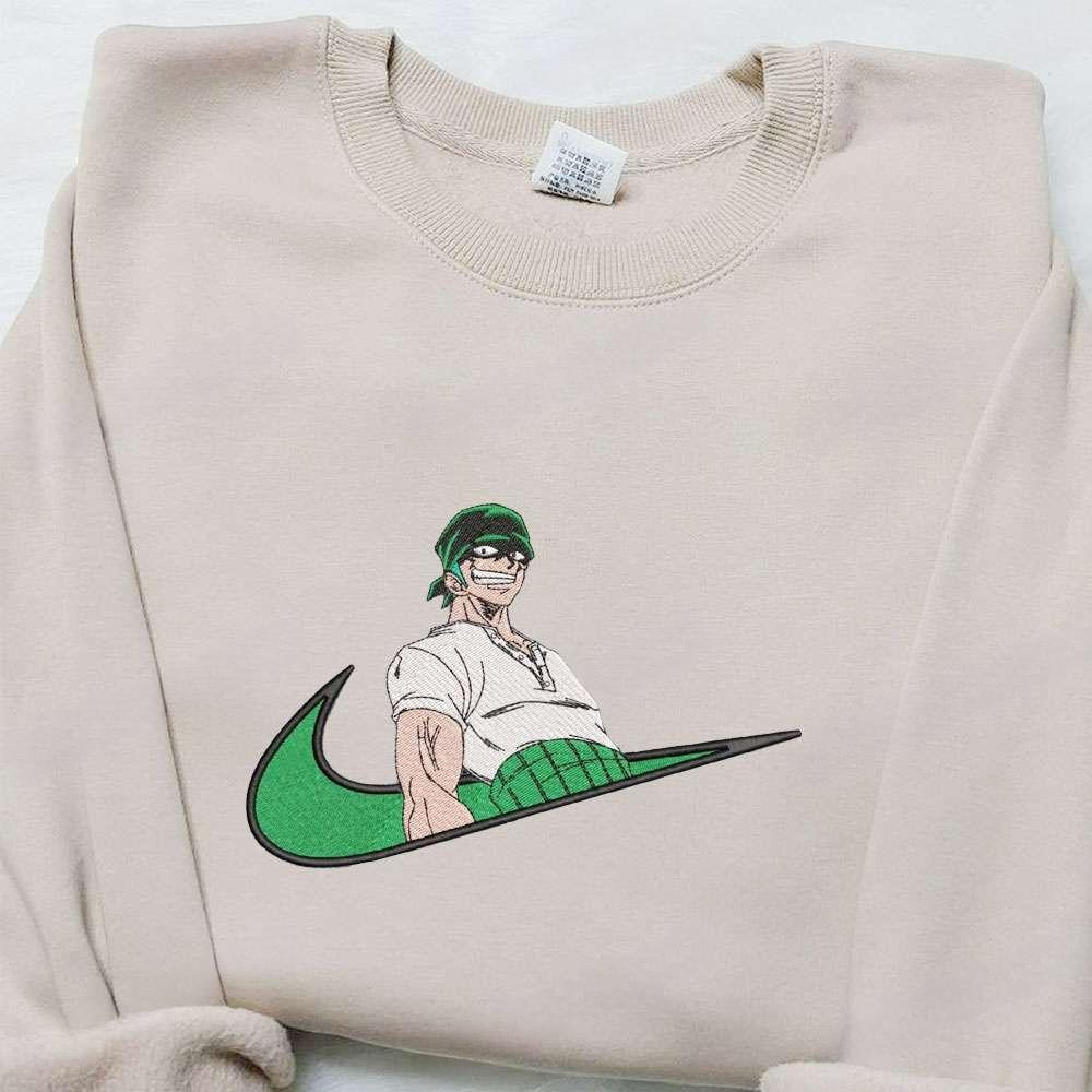 Roronoa Zoro X Swoosh Anime Embroidered Hoodie One Piece Embroidered Shirt , Anime Embroidered T-shirt Sweatshirt Hoodie, Inspired Anime Movie, Best Gift for Anime Fans