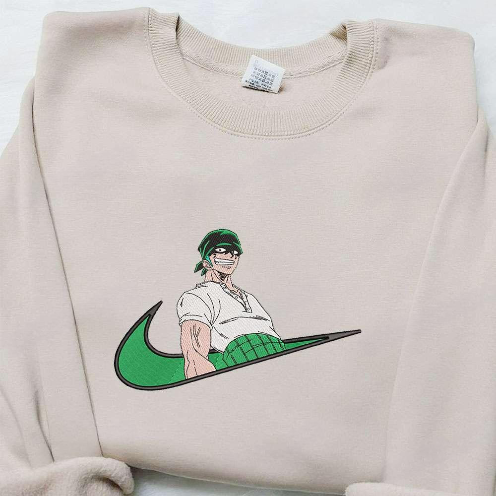 Roronoa Zoro X Swoosh Anime Embroidered Sweatshirt One Piece , Anime Embroidered T-shirt Sweatshirt Hoodie, Inspired Anime Movie, Best Gift for Anime Fans