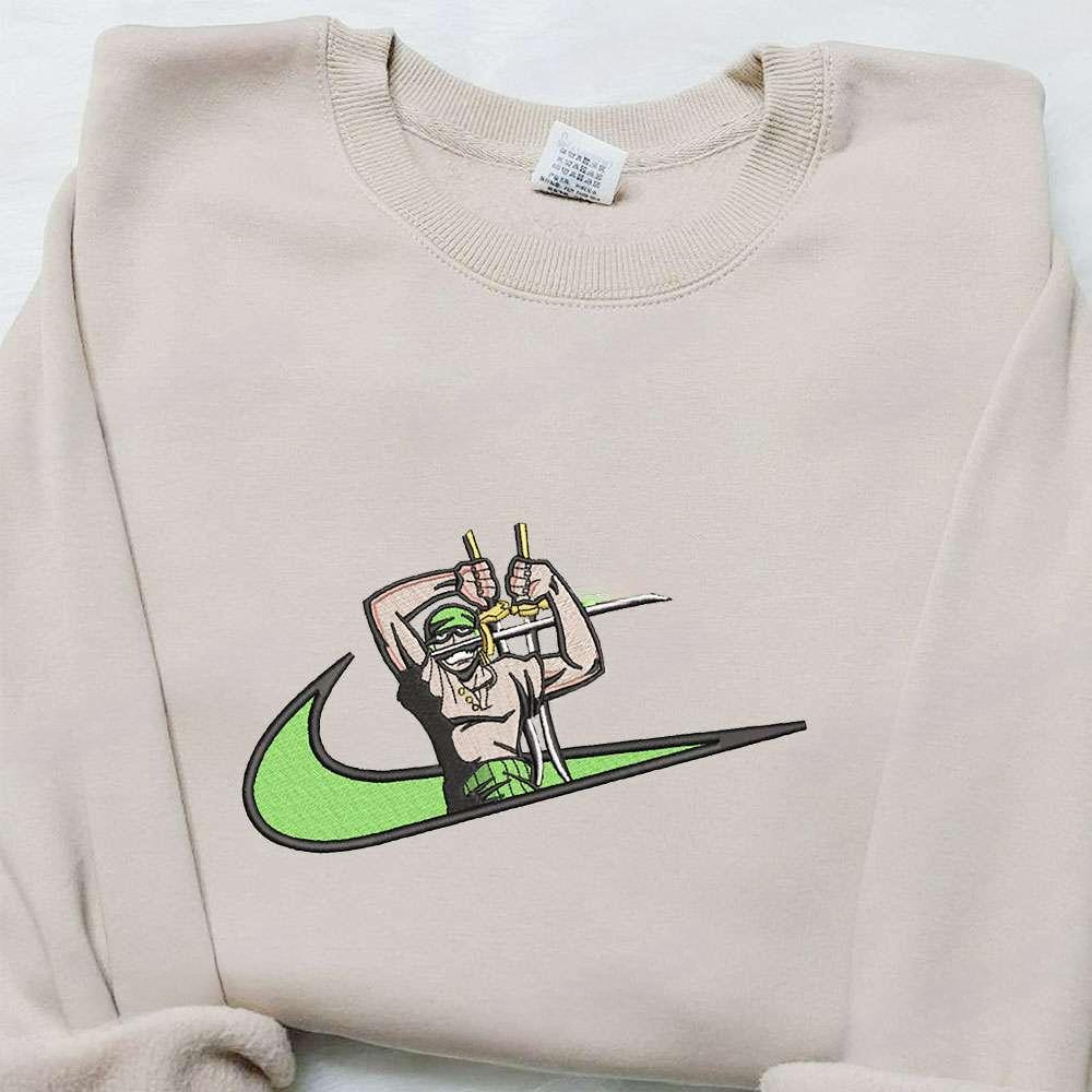 Roronoa Zoro X Swoosh Embroidered Sweatshirt One Piece Embroidered Shirt Best Gift For Family , Anime Embroidered T-shirt Sweatshirt Hoodie, Inspired Anime Movie, Best Gift for Anime Fans