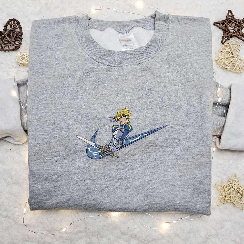 Saber X Swoosh Anime , Anime Embroidered T-shirt Sweatshirt Hoodie, Inspired Anime Movie, Best Gift for Anime Fans
