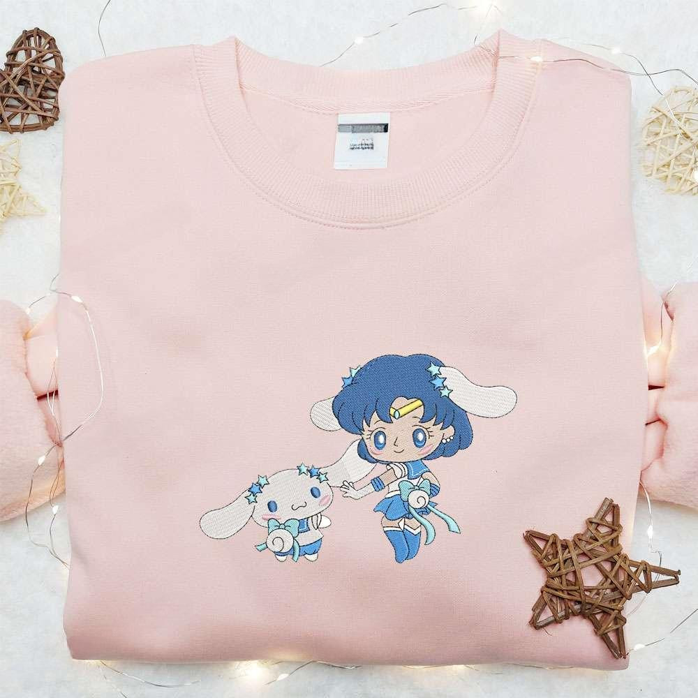 Sailor Mercury And Cinhnamoroll Embroidered Shirt Sailor Moon Anime , Anime Embroidered T-shirt Sweatshirt Hoodie, Inspired Anime Movie, Best Gift for Anime Fans