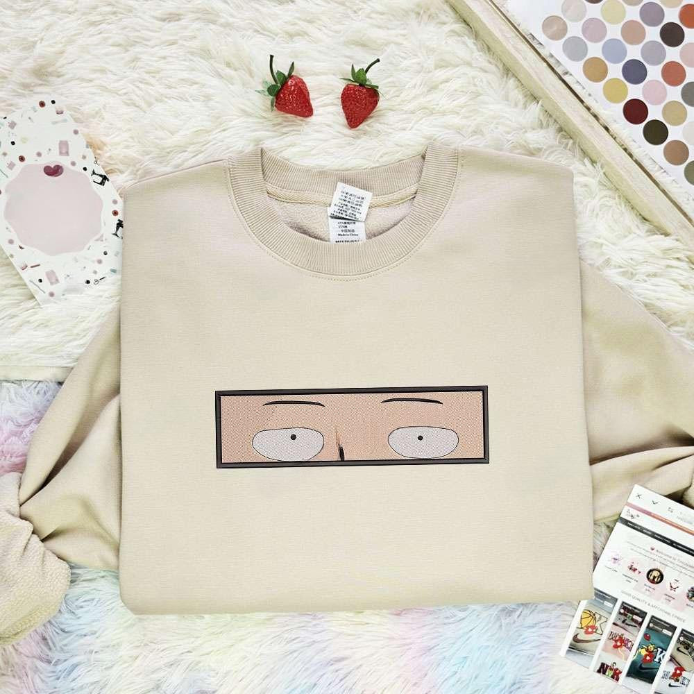 Saitama Eyes One Punch Man Anime Embroidered Shirt , Anime Embroidered T-shirt Sweatshirt Hoodie, Inspired Anime Movie, Best Gift for Anime Fans