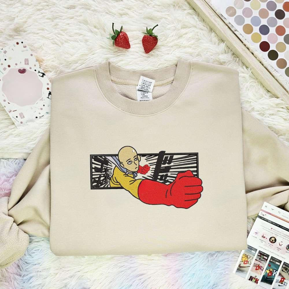 Saitama One Punch Man Anime Embroidered Shirt , Anime Embroidered T-shirt Sweatshirt Hoodie, Inspired Anime Movie, Best Gift for Anime Fans