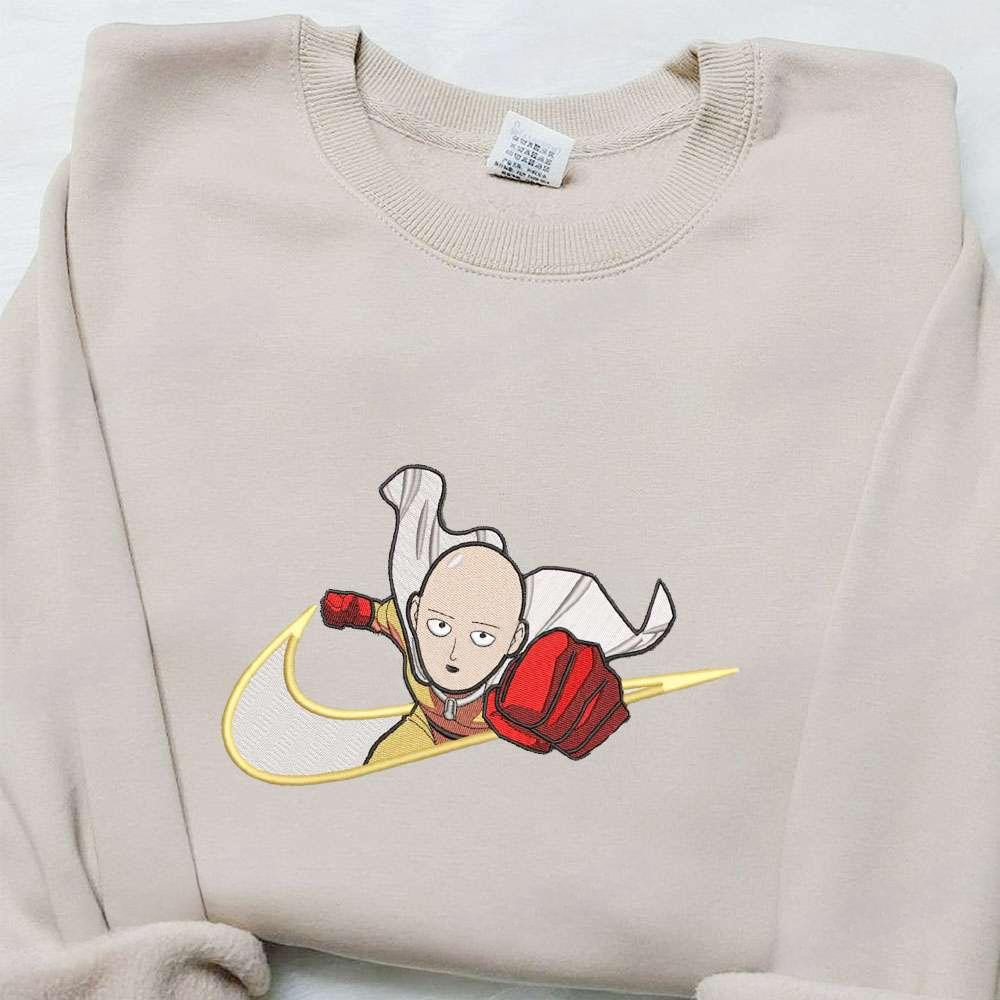 Saitama X Swoosh Anime Embroidered Hoodie Cool Anime Clothing , Anime Embroidered T-shirt Sweatshirt Hoodie, Inspired Anime Movie, Best Gift for Anime Fans