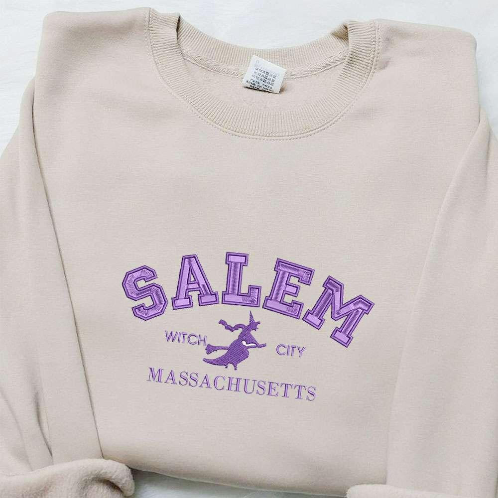 Salem Massachuset Witch Embroidered T shirt Halloween Embroidered T shirt Best Halloween Gift Ideas
