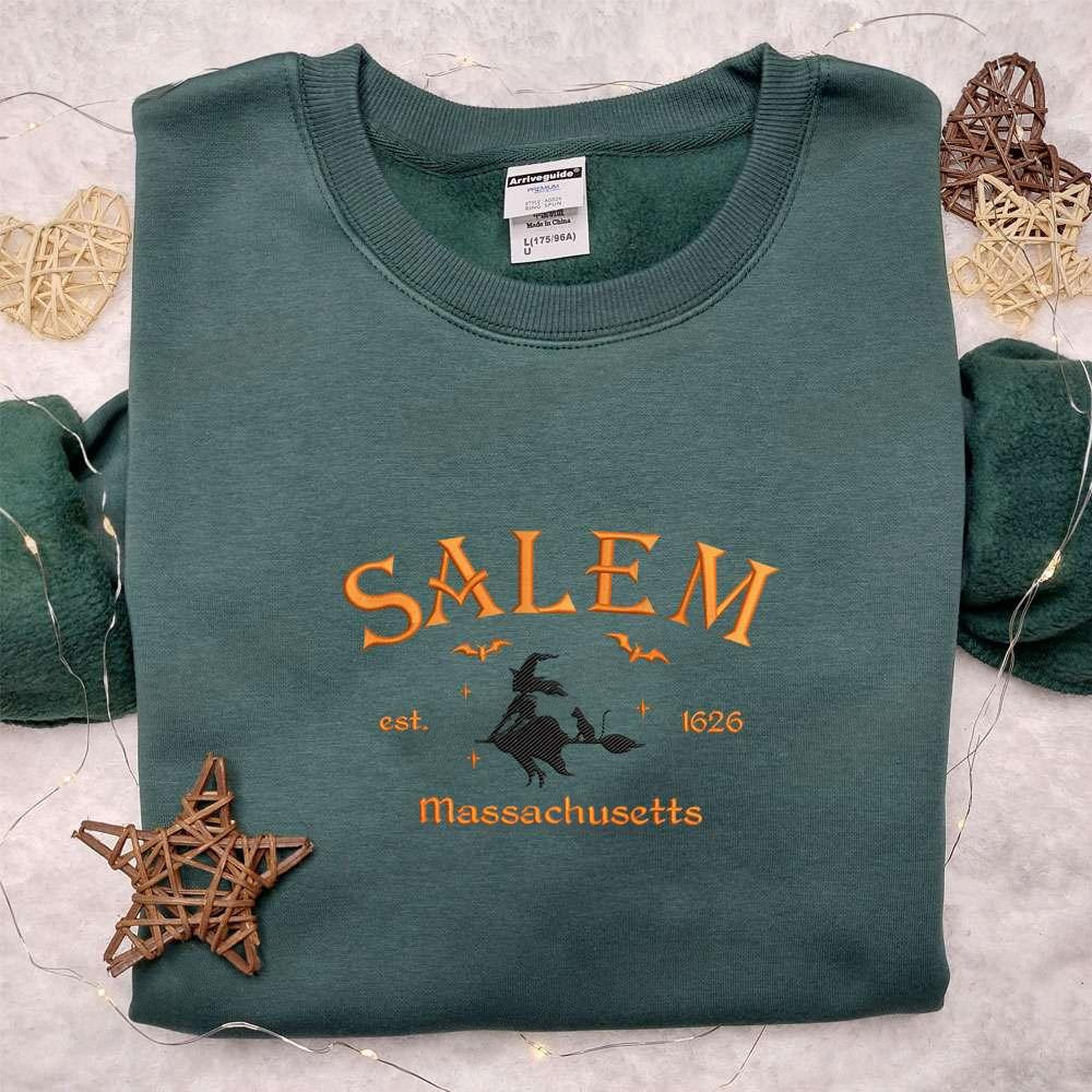 Salem Massachusetts Witch Halloween Embroidered Shirt