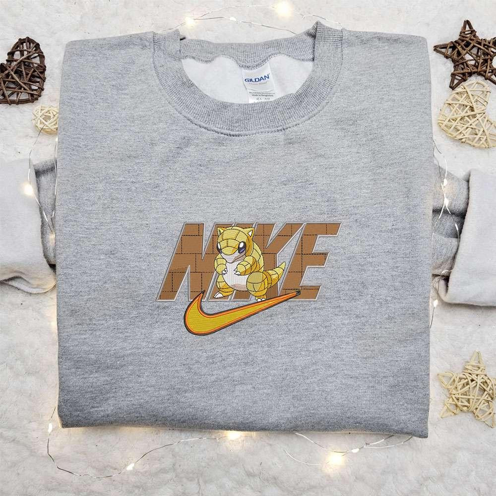 Sandshrew x Nike Embroidered Sweatshirt Pokemon Embroidered Hoodie Anime Embroidered Shirt