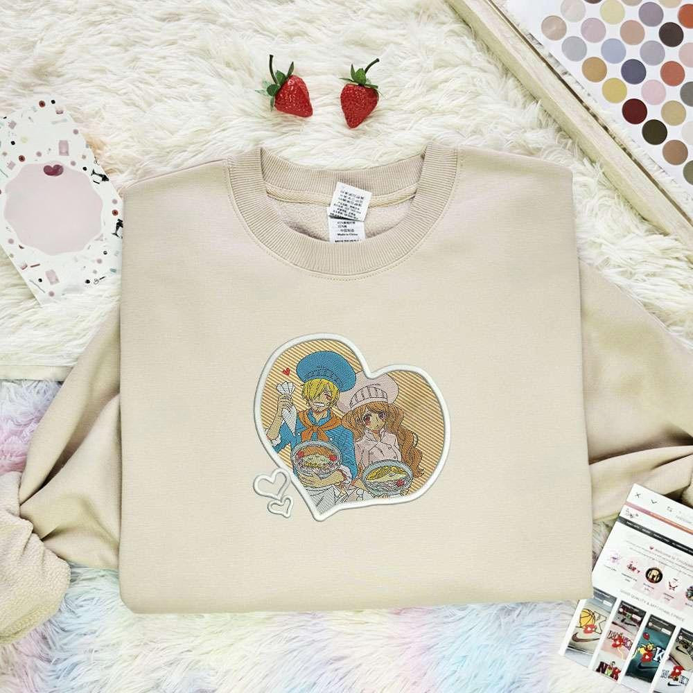 Sanji And Nami Cooking One Piece Anime Embroidered Shirt , Anime Embroidered T-shirt Sweatshirt Hoodie, Inspired Anime Movie, Best Gift for Anime Fans