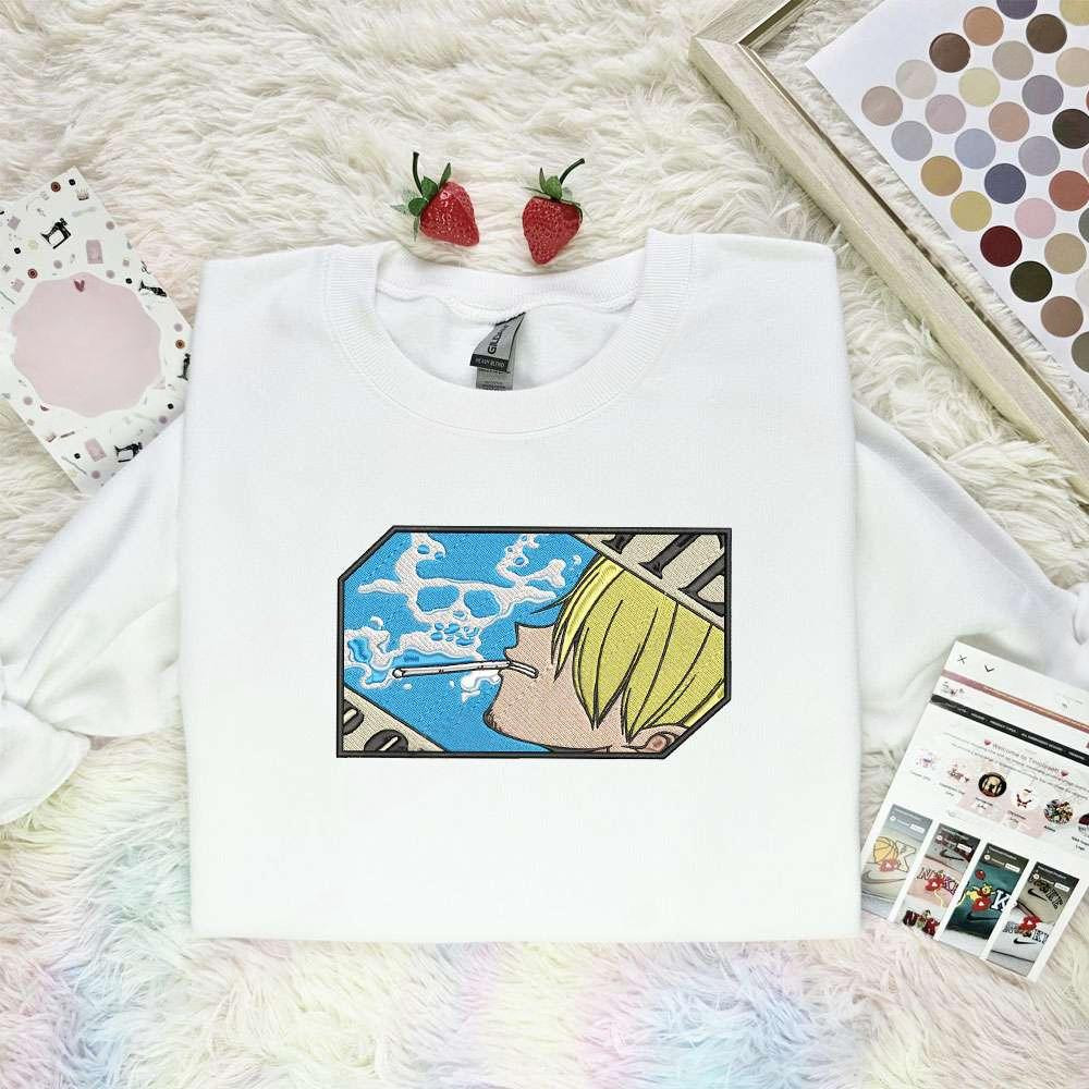 Sanji Smoking One Piece Anime Embroidered Shirt , Anime Embroidered T-shirt Sweatshirt Hoodie, Inspired Anime Movie, Best Gift for Anime Fans