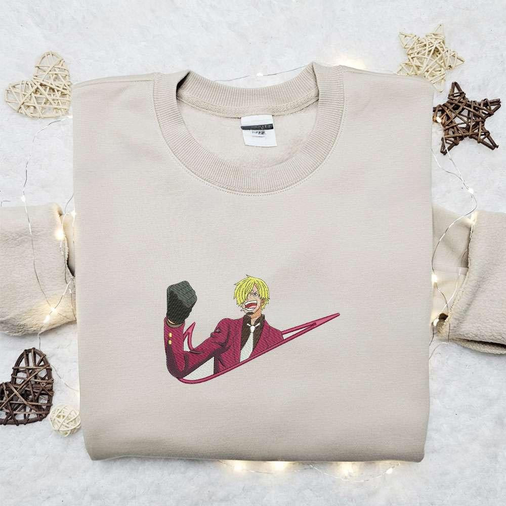 Sanji X Nike Swoosh , Anime Embroidered T-shirt Sweatshirt Hoodie, Inspired Anime Movie, Best Gift for Anime Fans