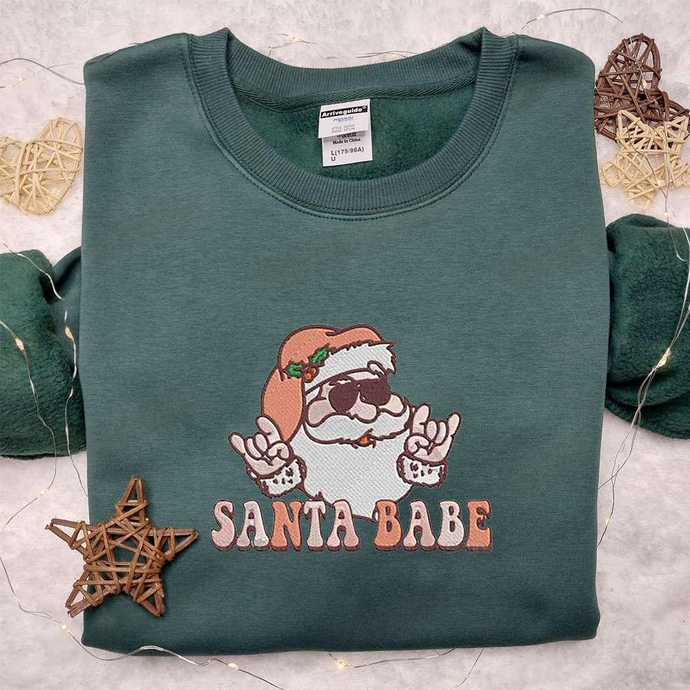 Santa Babe Embroidered Shirt Retro Christmas Embroidered Hoodie Best Gifts For Family