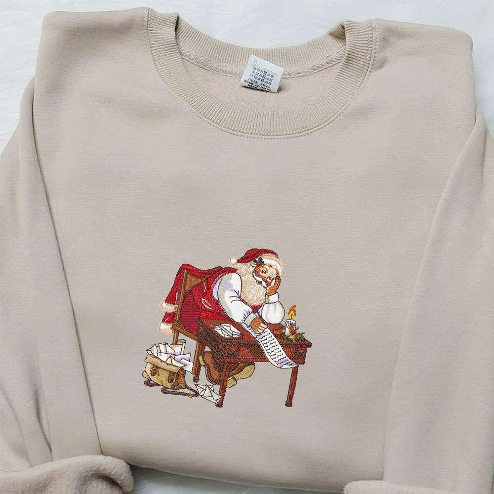 Santa Checking List Of Gifts Embroidered Shirt Christmas Embroidered Hoodie Best Gifts For Family
