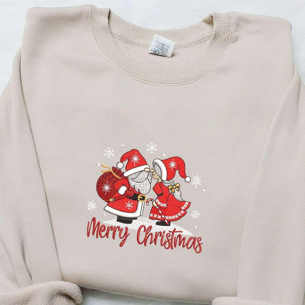 Santa Claus And Mrs Claus Embroidered Shirt Christmas Embroidered Hoodie Best Gifts For Family